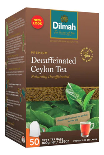 Té Negro Ceylon Descafeinado Premiun Dilmah 50 Bolsitas