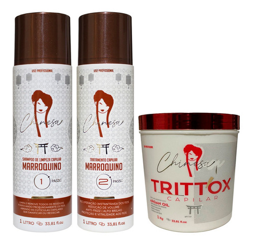 Kit Tratamento Marroquino Chinesa + Trittox Argan Cabelos Gr