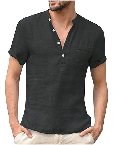 Camisa De Manga Corta Para Hombre, Camiseta De Lino, Estilo