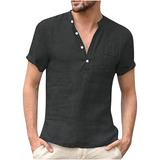 Camisa De Manga Corta Para Hombre, Camiseta De Lino, Estilo