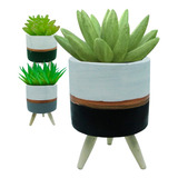 3 Vaso Cachepot Com Planta Artificial Suculenta Decoração