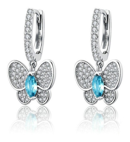 Aretes Pendientes Mariposa Azul Para Mujer En Plata 925