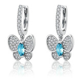 Aretes Pendientes Mariposa Azul Para Mujer En Plata 925