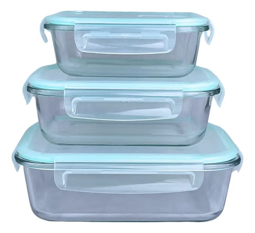 Pack 3 Tupper Cristal Recipiente Tapa Hermético Comida Toper