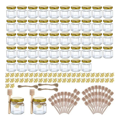 Frasco De Vidrio Mini Miel Hexagonal 45 Ml Con Tapa 50pzs | Envío gratis