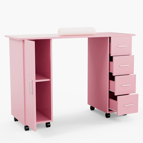 Mesa Para Manicure Con Gabinete Color Rosado