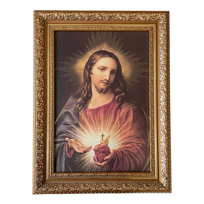 Cuadro Sagrado Corazón De Jesus 38x50cm Marco Dorado | Meses sin interés