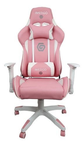 Silla De Escritorio Instigo Ig626 Gamer Ergonómica  Rosa Y Blanca Con Tapizado De Cuero Sintético