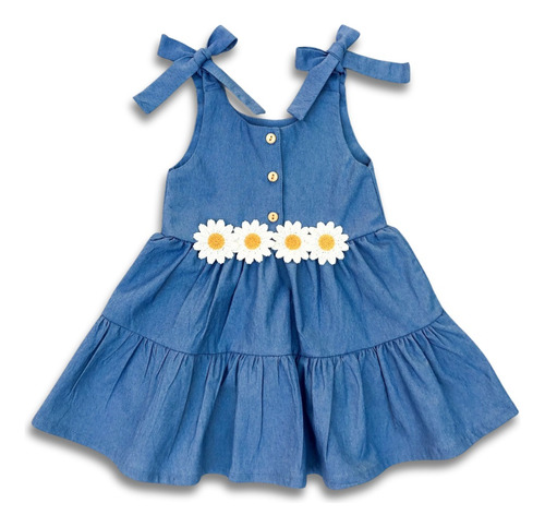 Vestido Niña Casual De Tirantes Con Flores Bordadas