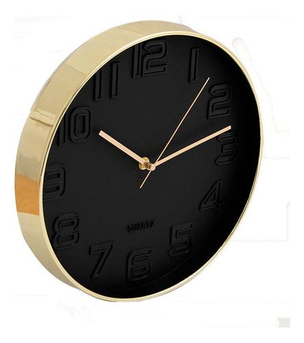 Reloj De Pared Dorado Con Fondo Negro 30cm Diametro Rl30202