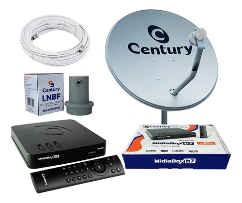 Receptor Century Midia Box Se + Kit Antena 60cm 17m Cabos