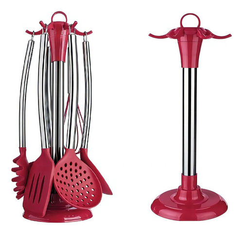 Kit Utensílios Euro Home 7 Peças Silicone Cabo Inox Vermelho