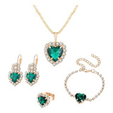 Juego De Joyas Para   Aretes De Color Verde Esmeralda Y