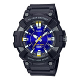 Reloj De Pulsera Casio Mw-600f-4avcf, Analógico, Para Hombre, Fondo Azul, Con Correa De Resina Color Negro Y Hebilla Simple