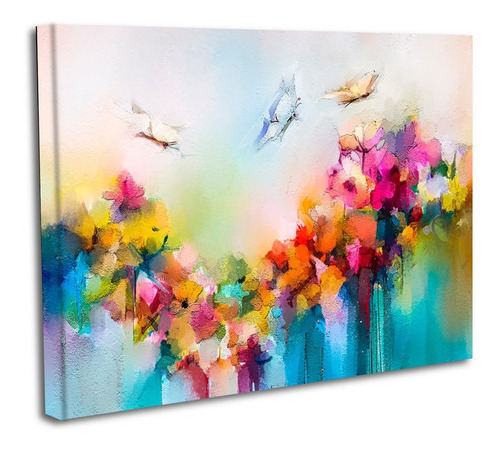 Cuadro Canvas 50x60cm Flores Colores Pastel Mariposas Rosas