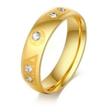 Anillo Acero Inoxidable Argolla Color Oro Piedras Cz Mujer