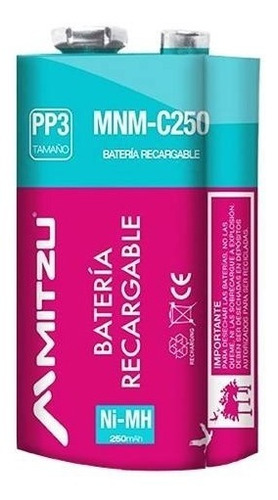 Pila Recargable 9v 250mah Cuadrada Pp3 Ni-mh Bateria Mitzu