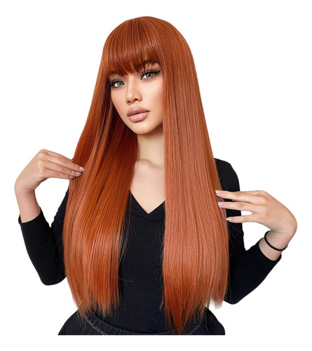 Peruca Wig Lace Normal Lisa Com Franja Fibra Orgânica Ruiva