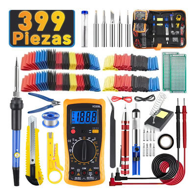 Kit De Soldador Con Temperatura Regulable Soldadura Para Cautin Estaño Multimetro Digital Con multímetro, soporte, herramienta para desoldar y pelacables Color Azul | MercadoLibre