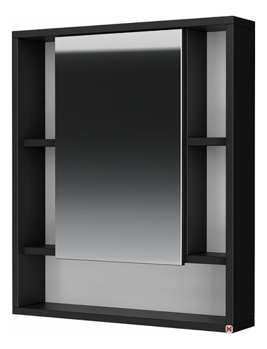 Mueble Botiquin Para Baño 60x70x12 - 1 Espejo Central Color Negro