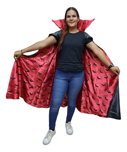 Capa Para Disfraz De Vampiro O Vampiresa Doble Vista Halloween Estampado Murciélagos
