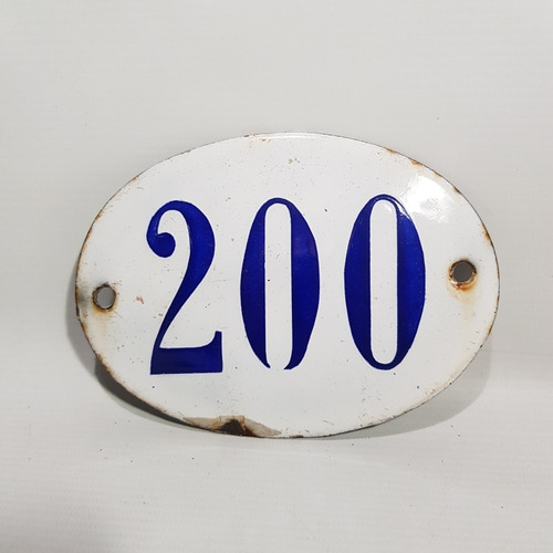 Antiguo Cartel Enlozado Calle Número 200 Azul Mag 62246