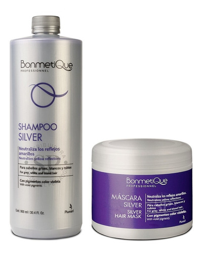 Kit Bonmetique Matizador Silver Shampoo X900 + Máscara X300