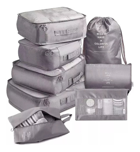 Set Organizador De Equipaje De Viaje Sweet De 8 Piezas Color Gris