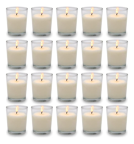 Juego De 20 Velas Votivas Blancas Rellenas De Vidrio Transpa