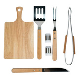 Kit Parrillero Bbq 7 Piezas Con Estuche Y Tabla De Picar