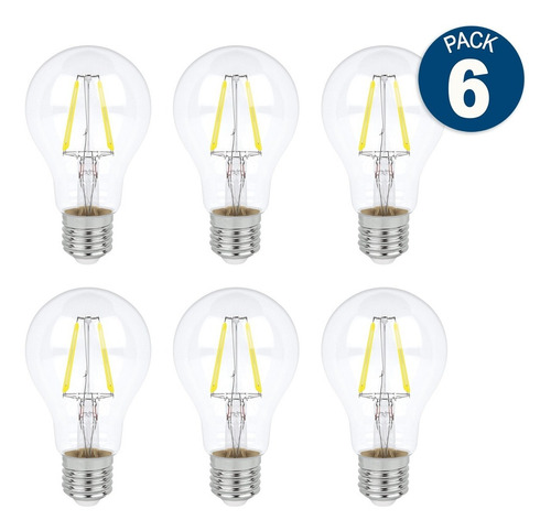 Pack De 6 Focos A19 Led Filamentos Aksi 4w Luz Blanca