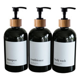 Kit 3 Dispensadores Negro Bamboo Plástico,jabón,shampo 250ml