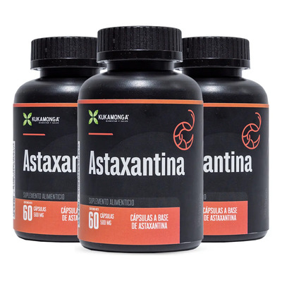 Kit 3 Frascos Antioxidante Salud Cerebral Astaxantina Astaxanthin 60 Cápsulas Veganas Dura 3 Meses Kukamonga | Meses sin interés