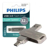 Pendrive Metal Dual Usb-a/c 3.0 Philips Snap 32gb Color Gris