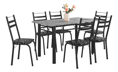 Conjunto De Mesa Itália 6 Cadeiras 1,40m Preto/granito