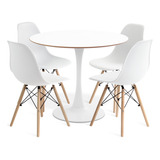 Conjunto Saarinen Basic 90cm E 4 Cadeiras Eames Branca