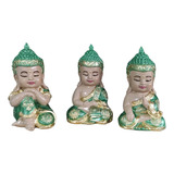 Trio De Budas Monges Sabedoria Meditação Verde Azul Perolado