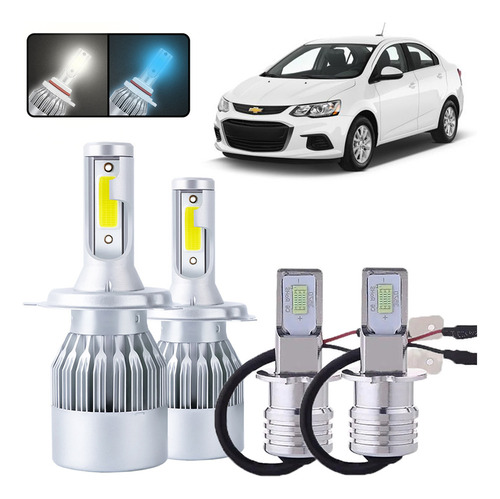 Kit De Focos Led H4 H3 Para Chevrolet Aveo 2009-2018