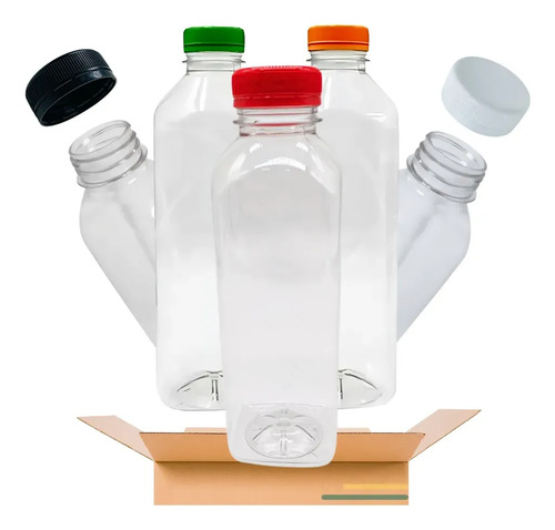 Botella Pet Cuadrada Juguero 480 Ml Con Tapa 500 Pzs