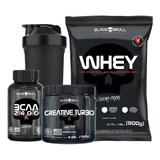 Combo Caveira Preta - Whey + Bcaa + Creatina - Black Skull Sabor Baunilha