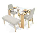 Set Comedor Milan Matiz 2 Viena + Banca Tela Plata