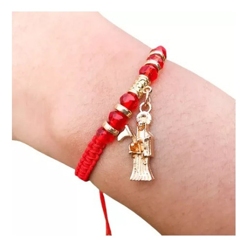 Pulsera Santa Muerte Hilo Rojo Y Cuentas Doradas Protección