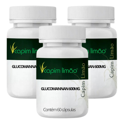 Glucomanan 600mg 3 Potes 180 Capsulas Sabor Sem Sabor