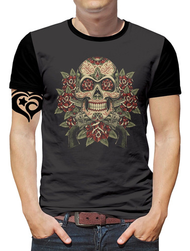 Camiseta Caveira Mexicana Rock Masculina Adulto Roupa Blusa