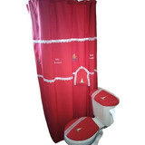 Juego Cortina De Baño Navidad Rojo, Con Bordados