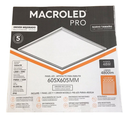 Panel Embutir 60x60 48w 4800lm - Linea Pro 605mm - Macroled