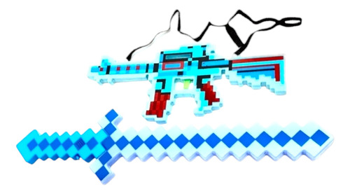 Kit Espada + Arma Minecraft Diamante Youtubergamer Brinquedo