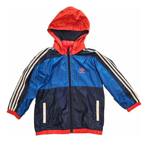 Campera Deportiva, adidas, Azul Con Rojo, T 4 Años. Niño.