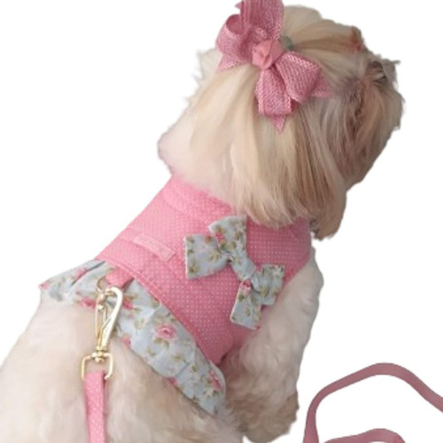 Roupa Pet Cachorro Coleira Com Guia Floral Shitzu Spitz Pug