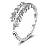 Anillo Plata 925 Compromiso Hoja Cristal Ajustable Mujer